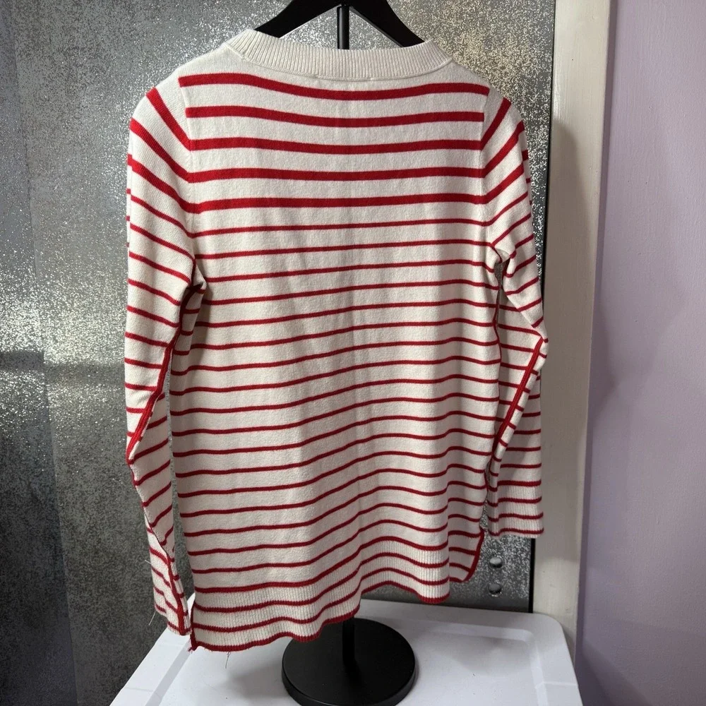 Loft Women's Petite Medium (PM) Red White‎ Striped Sweater Long Sleeve Pullover